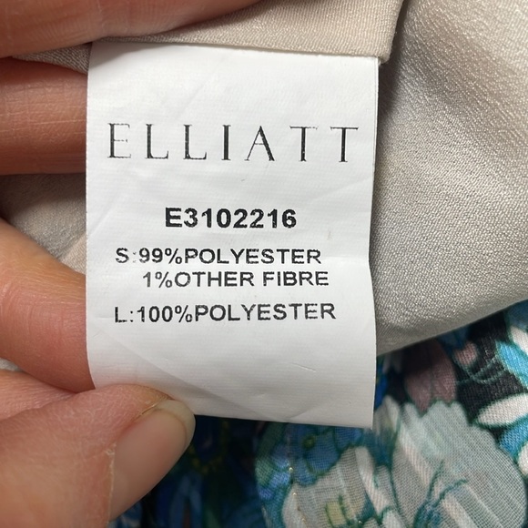 Elliatt Revolve Claude Ruffled Satin Maxi Dress Floral High Low hem Blue Small S - Picture 13 of 13